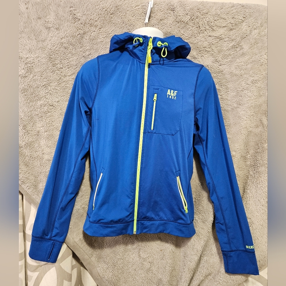 Abercrombie Fitch Sweatshirt Mens Medium Muscle Y2K Full Zip Hoodie Blue Vintage